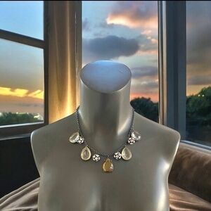 Vintage Teardrop Crystal Prism Disco Ball Bead Necklace 18" Silver Tone VG